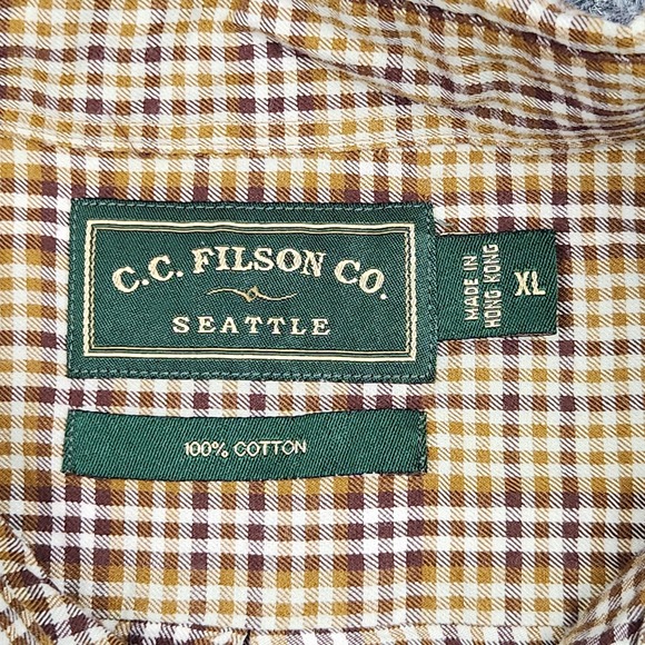 Vintage Filson Shirt Mens XL Brown Plaid Cotton Button Front Made Hong Kong 90s - Picture 2 of 8